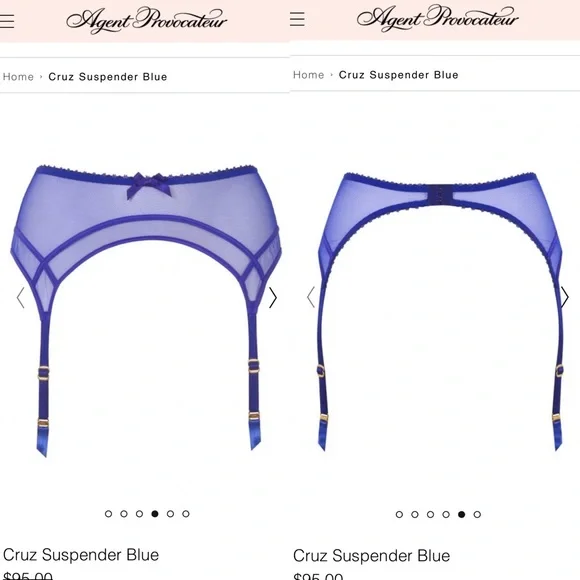 NWT Agent Provocateur Cruz Sapphire 3 Piece Set: 32C Bra AP2 S Thong & Suspender